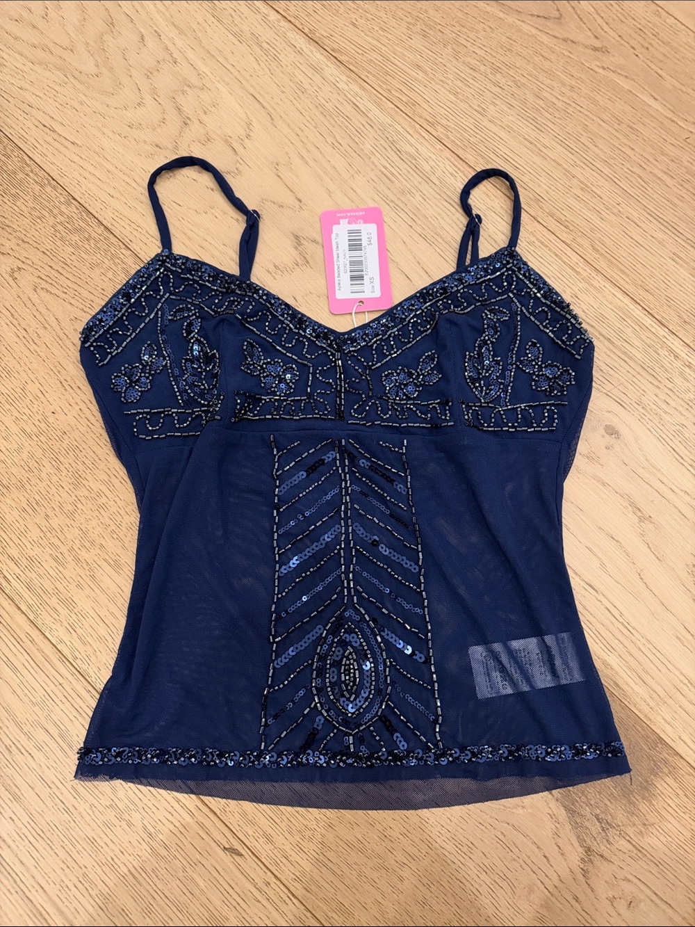 Edikted Azelia Beaded Sheer Mesh Top Blue Camisole
